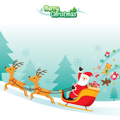 Santa Claus Riding On Sleigh, Merry Christmas, Xmas, Happy New Year, Objects, Animals, Festive, Celebrations