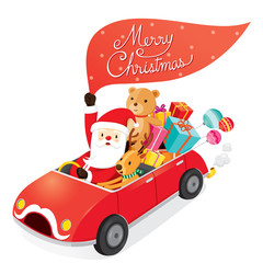 Obraz na płótnie Canvas Santa Claus Driving Car With Reindeer, Merry Christmas, Xmas, Happy New Year, Objects, Animals, Festive, Celebrations