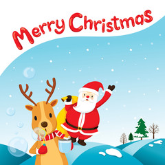Reindeer Blowing Bubble With Santa Claus, Merry Christmas, Xmas, Happy New Year, Objects, Animals, Festive, Celebrations