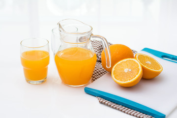 Fresh juice with fruits orange isolated on white background