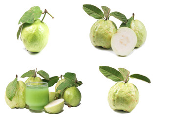 guavas and guava juice on white
