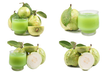 guavas and guava juice on white

