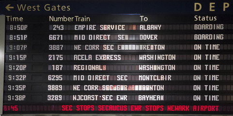Train Departure Board Penn Station New York City