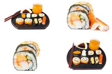 Japanese seafood sushi set on black background
