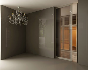 3D render interior of empty room with chandelier 