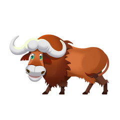 Illustration: Cow, Yak. Fantastic Cartoon Style Animal or Game Character Design.