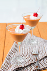 Thai Tea pudding in cocktail glasses