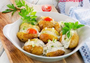 Hot Baked potato with vegetables.
