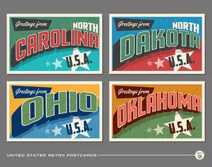 Fotobehang United States vintage typography postcards featuring North Carolina, North Dakota, Ohio, Oklahoma © TeddyandMia