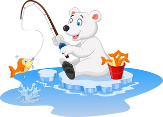 Naklejka premium Cartoon polar bear fishing