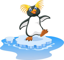 Happy cartoon penguin rockhopper on ice
