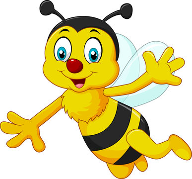Cartoon bee waving hand isolated on white background