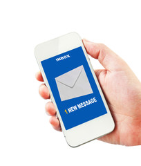 Human hand holding blank mobile smart phone