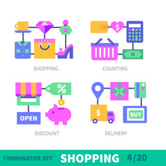 Black Friday Is Coming! Shopping theme flat vector illustration set: bag, sale, calculator, discount, counting,delivery, discount tag. Stock vector.