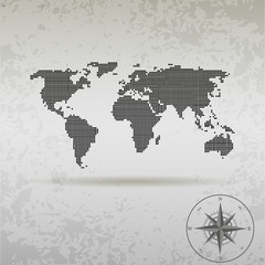 map of the world at the dots with the compass