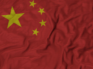 Closeup of ruffled China flag