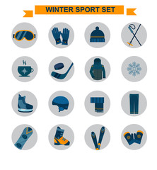 Winter sport icons and symbols in flat style vector collection