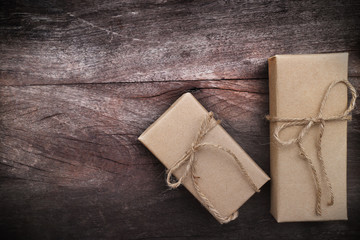 Christmas and happy new year festival concept of  decor gift  on the wooden background vintage style