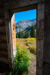 Colorado Landscape Framed by Old Cabin Ruins near Conundrum Hot Springs