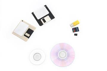 set of computer data storage media floppy disks, CD/DVD,  flash drive
