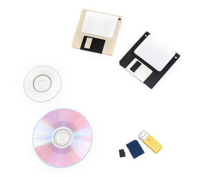 set of computer data storage media floppy disks, CD/DVD,  flash drive