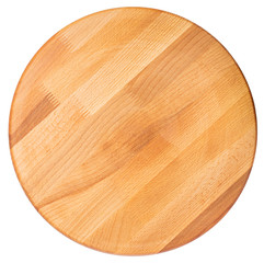 Round wooden cutting board. Top view
