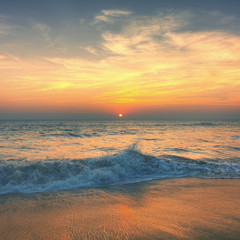Fototapety  Sunset Twilight Dusk Beach Wave San Concept