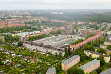 Obraz premium Aerial view of city Berlin, Germany with tilt shift effect. Toy Town