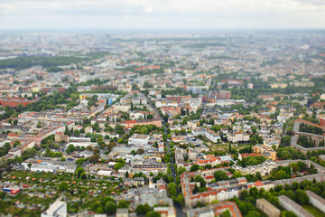 Aerial view of city Berlin, Germany with tilt shift effect. Toy Town