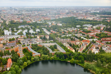 Obraz premium Aerial view of city Berlin, Germany with tilt shift effect. Toy Town