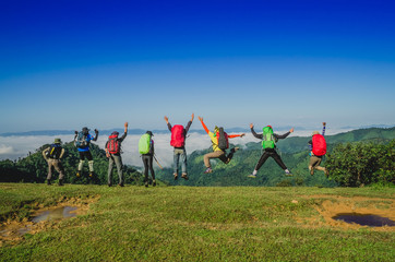 Happy Hikers at Top of Mountain