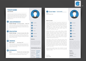 Professional cv, resume template of two pages, a4 formate - obrazy, fototapety, plakaty