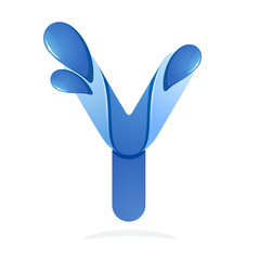 Y letter with water waves and blue drops. Eco logo