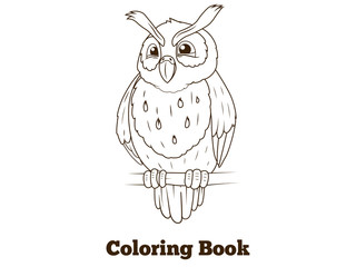 Coloring book forest owl bird cartoon
