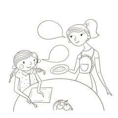 Mother and daughter comic cartoon vector 