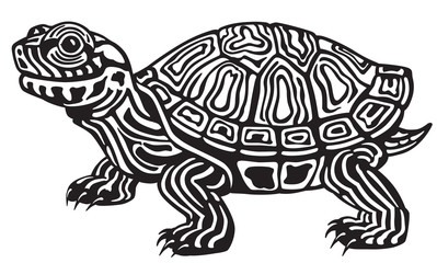Fototapeta premium cartoon red eared slider turtle. Black and white image