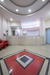 Interior of a modern waiting room with reception desk  reception