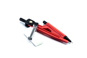 Compasses, pencil, eraser isolated on white background