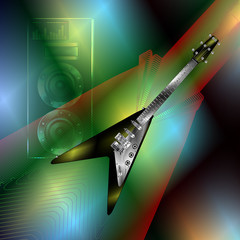 musical background with a rock guitar and a speaker 2