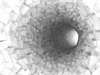 Tunnel with walls made of chaotic blocks 3d