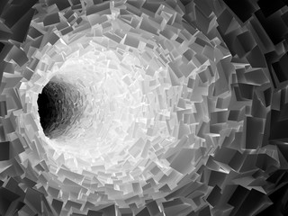 Tunnel with chaotic polygonal crystal surface 3d