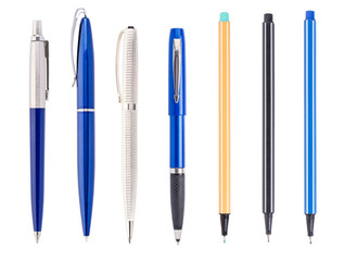 Set of a ballpoint pens isolated on a white background