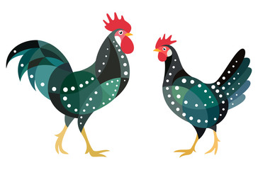 Stylized Birds - Ancona Chicken