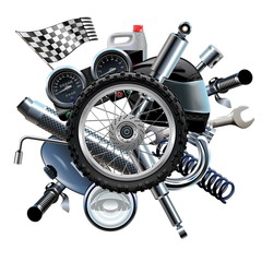 Fototapeta premium Vector Motorcycle Spares with Wheel