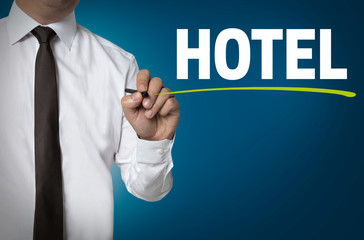 Hotel is written by businessman background concept