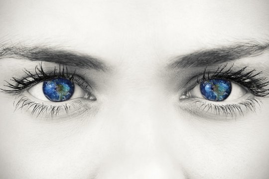 Composite image of blue eyes on grey face