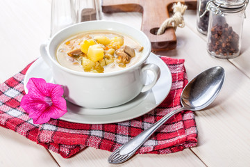 Soup with buckwheat and vegetables.