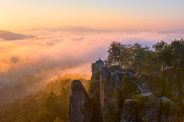 View from viewpoint of Bastei in Saxon Switzerland, Germany