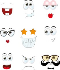 Set of cartoon faces with different emotions