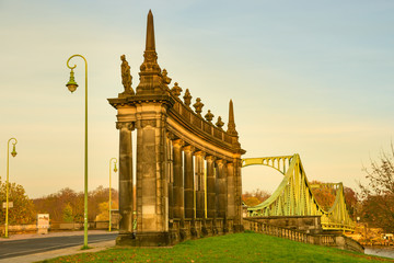 Glienicke Bridge over the River Havel at sunset. The USA and the Soviet Union used it four times to...